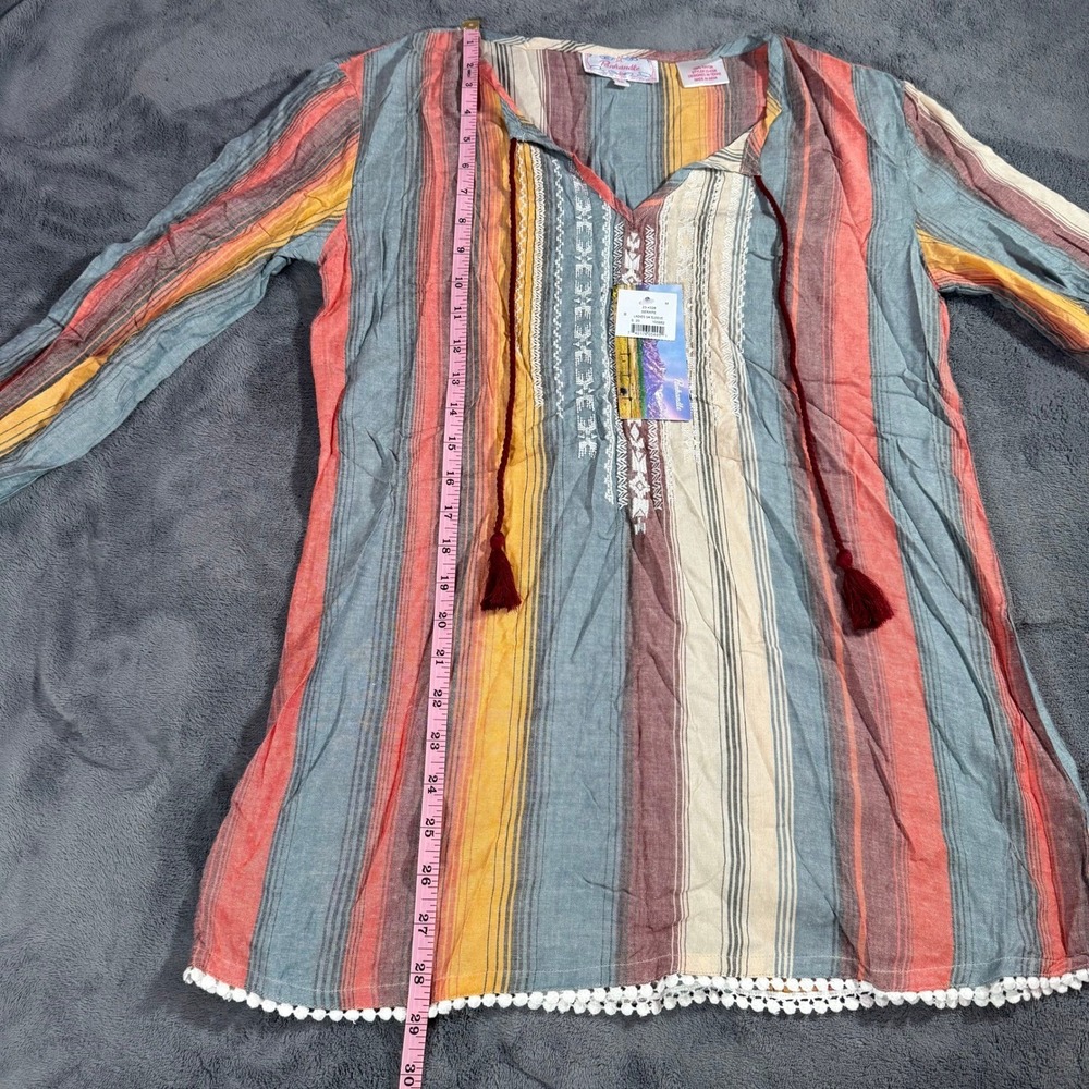 Panhandle Women's Striped Western Boho Tunic Top Medium NWT Rayon 3/4 Sleeve - Picture 8 of 13
